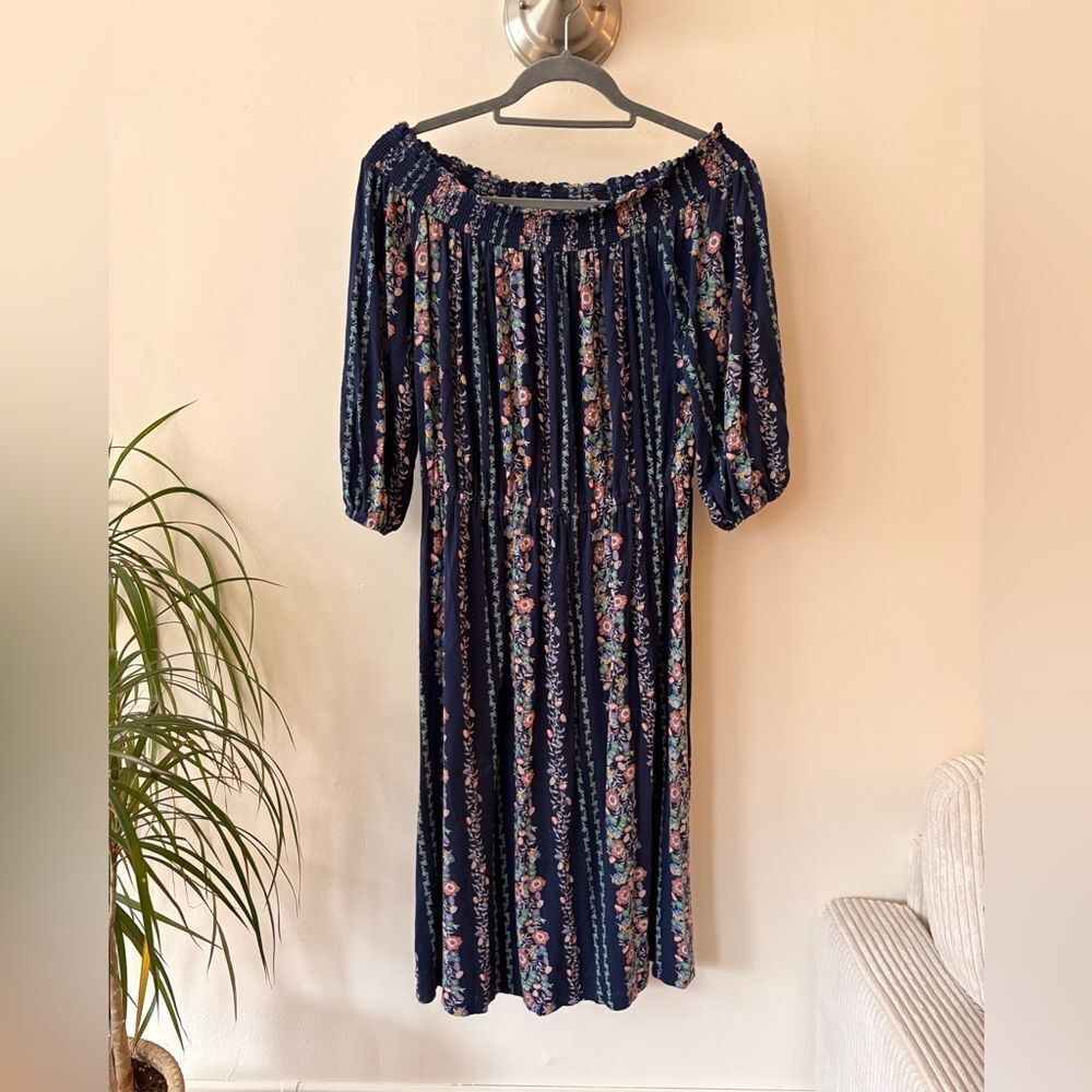 Old Navy Navy Floral Long Sleeve Off the Shoulder Dress Size Medium